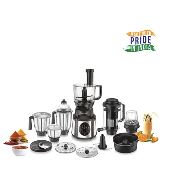 Prestige Endura Pro 1000W Mixer Grinder with 6 Jars & 6 accessories for food processing| Ball bearing motor for efficient performance|5 years warranty on Motor & 2 years on product (Black)